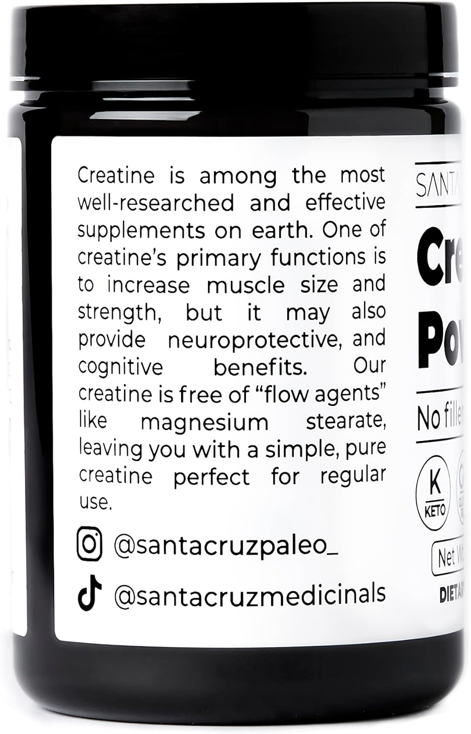 Santa Cruz Paleo Creatine Monohydrate Powder - Gluten Free, Keto, Sugar Free - Muscle Growth & Energy Support - No Fillers - 14.1oz, 80 Servings