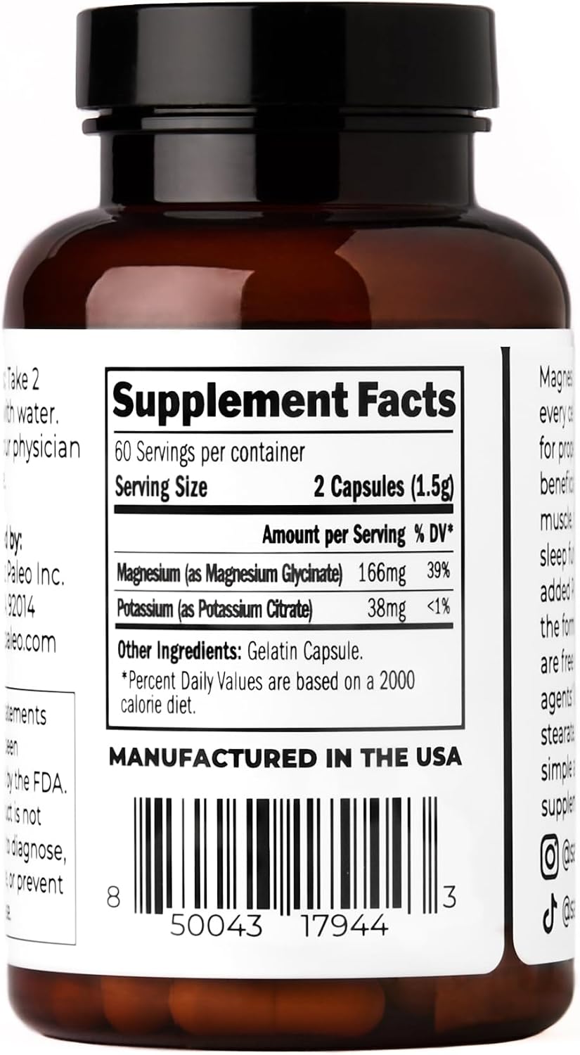 Santa Cruz Paleo Magnesium Potassium Capsules, 120 Capsules, Magnesium Glycinate & Potassium Citrate, Gluten Free, Keto, Sugar Free - Supports Health, Brain, Muscle, Bone & Energy.