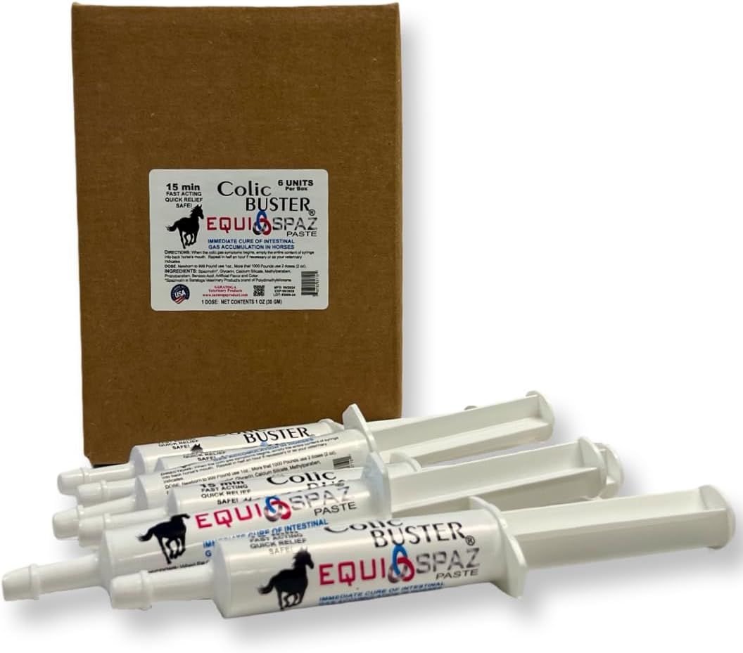 Saratoga Veterinary Product: Equi-Spaz Digestion Supplement for Horses - Fast Relief from Intestinal Gas and Colic (6 Pack)