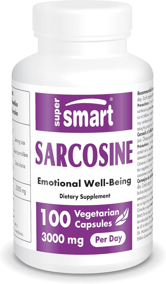 Sarcosine Nootropic Supplement - 3000mg Daily - Brain Nutrition - Non-GMO & Gluten Free - 100 Vegetarian Capsules