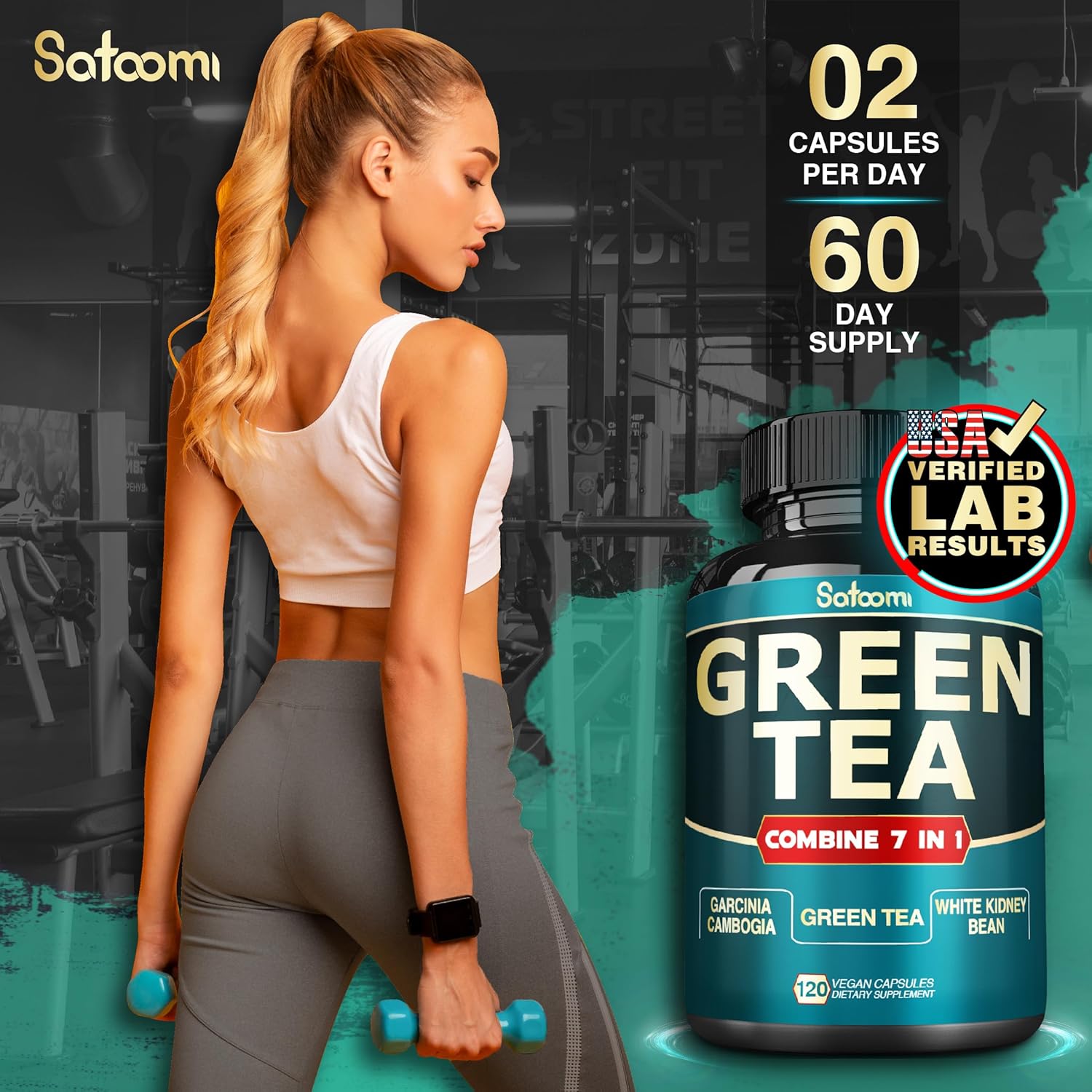 Satoomi Green Tea Extract Capsules - 13200mg per Serving with Garcinia Cambogia, Raspberry, Grape Seed - Body Management, Mind & Immunity Support - 120 Capsules