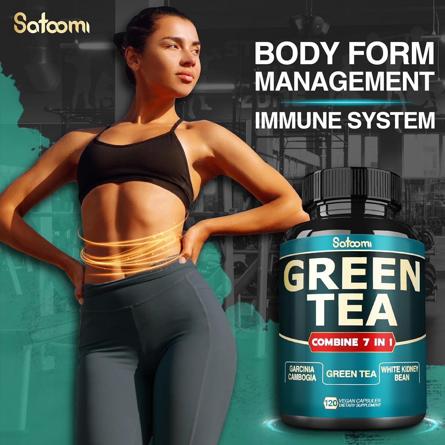 Satoomi Green Tea Extract Capsules - 13200mg per Serving with Garcinia Cambogia, Raspberry, Grape Seed - Body Management, Mind & Immunity Support - 120 Capsules