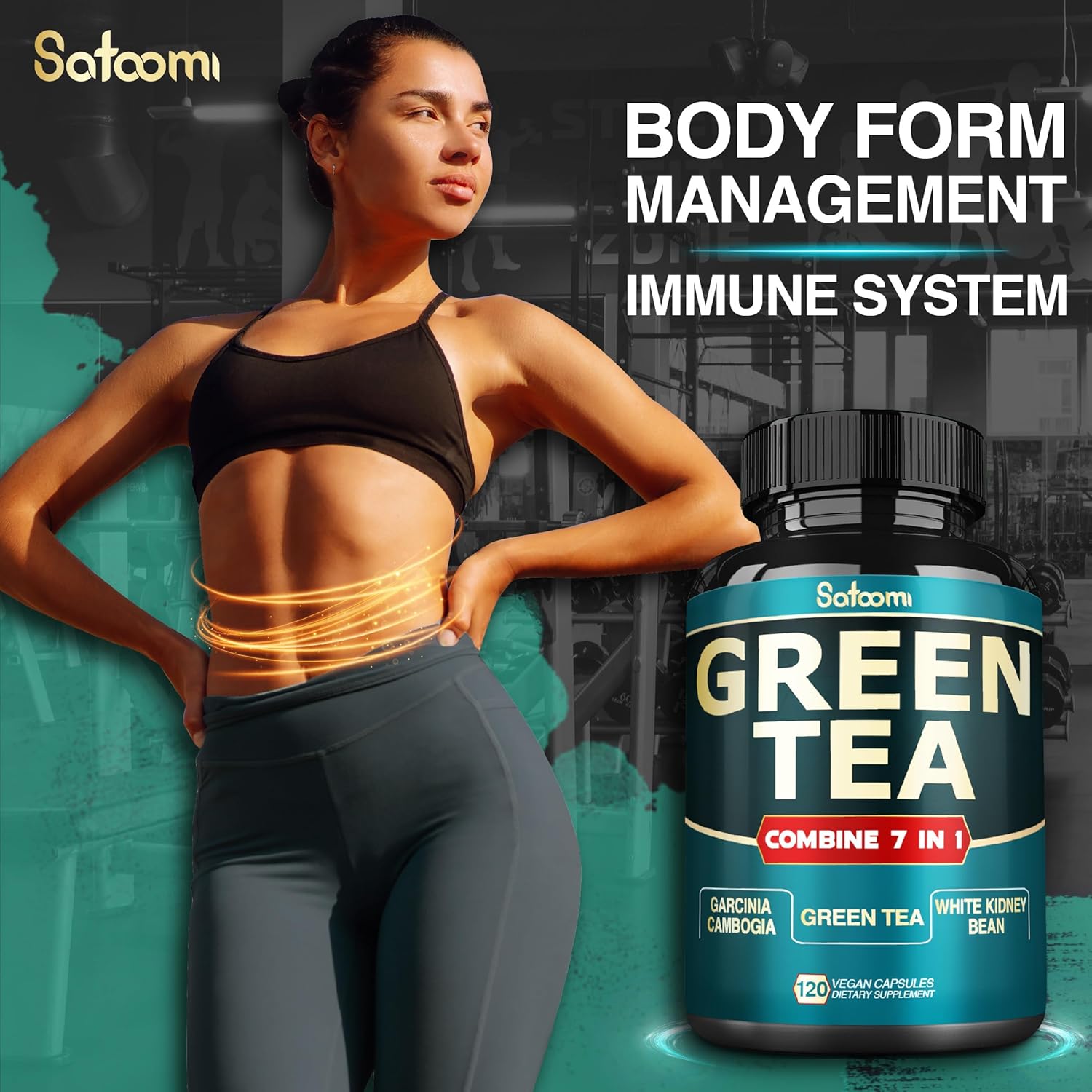 Satoomi Green Tea Extract Capsules - 13200mg per Serving with Garcinia Cambogia, Raspberry, Grape Seed - Body Management, Mind & Immunity Support - 120 Capsules