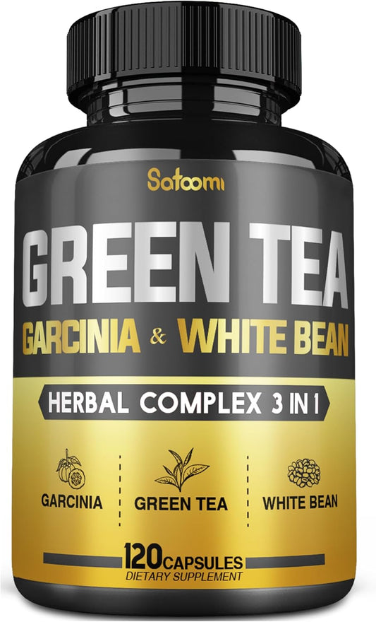 Satoomi Green Tea Extract Pills with Garcinia Cambogia & White Kidney Bean - 120 Capsules for Body Balance & Immune Health