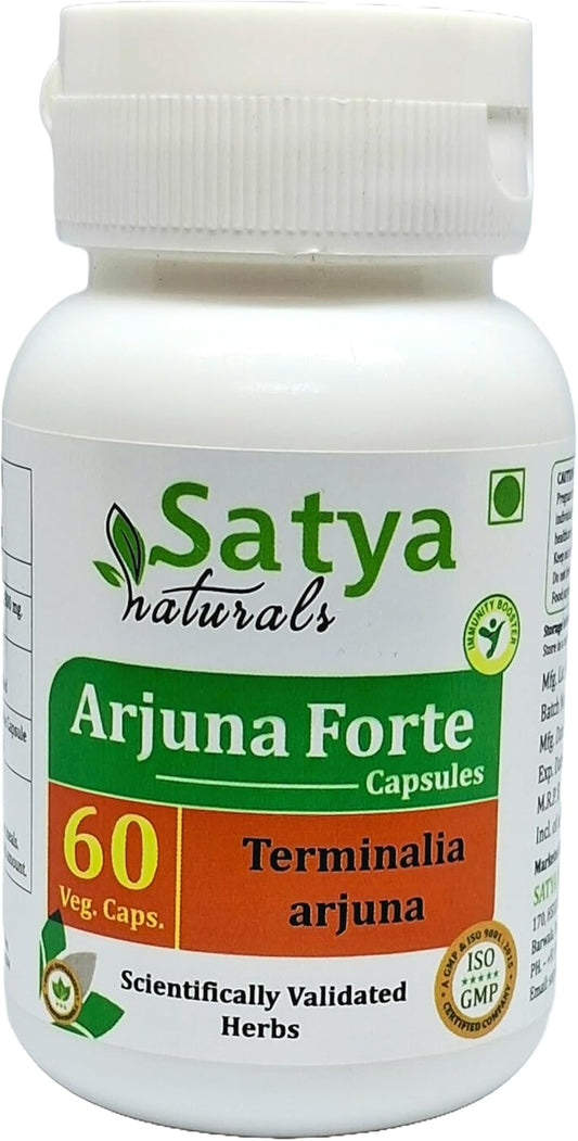 Satya Naturals Arjuna Forte Capsules 500 mg - Ayurvedic Herbal Supplement for Men and Women - 60 Veg Capsules (1 Bottle)
