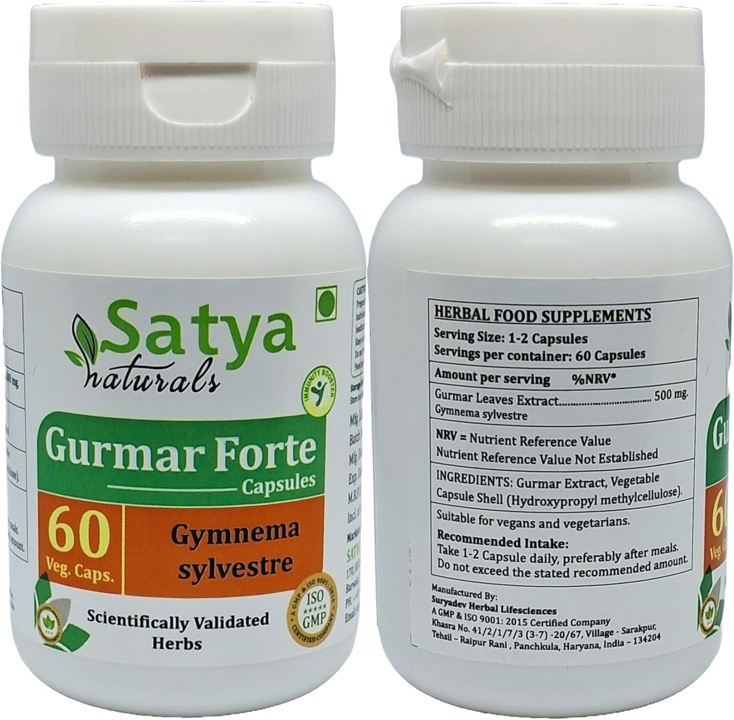 Satya Naturals Gurmar Forte Capsules 500 mg - Gymnema Sylvestre Extract for Men and Women - Ayurvedic Herbal Supplement - 120 Capsules