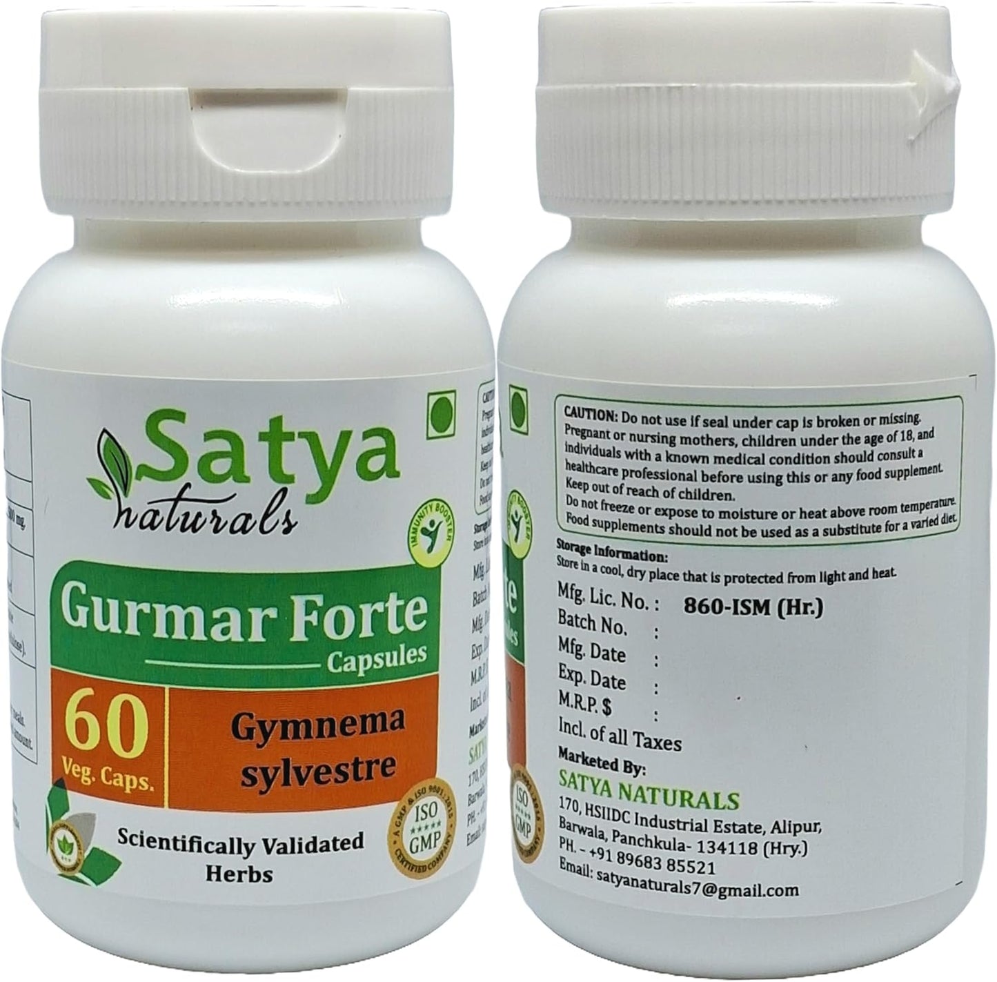 Satya Naturals Gurmar Forte Capsules 500 mg - Gymnema Sylvestre Extract for Men and Women - Ayurvedic Herbal Supplement - 120 Capsules