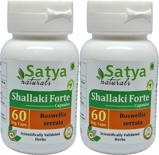 Satya Naturals Shallaki Forte Capsules 500mg - 2 Bottles of 60 Capsules - Ayurvedic Boswellia Serrata Extract for Men and Women