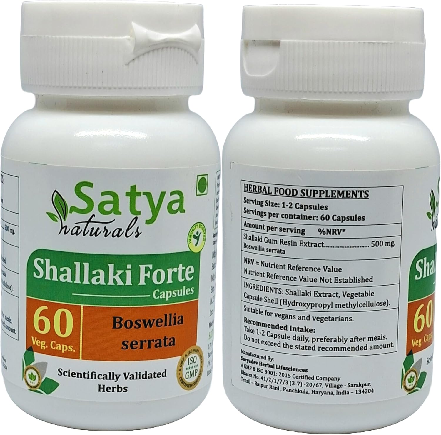 Satya Naturals Shallaki Forte Capsules 500mg - 2 Bottles of 60 Capsules - Ayurvedic Boswellia Serrata Extract for Men and Women