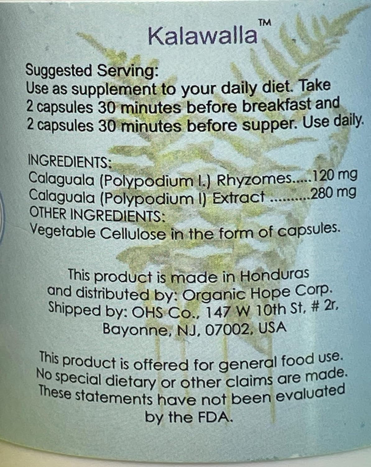 Save $12 on 3-Pack of Kalawalla Organic Hope with Polypodium Leucotomos, 400mg, 50:1 Extract Ratio, Immune System Support