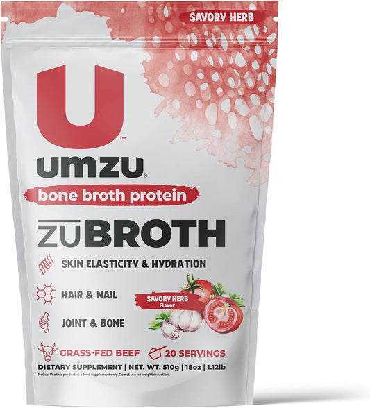 Savory Herb Bone Broth Protein Powder with Grass Fed Bovine for Healthy Joints, Hair, Skin & Nails | Turmeric & Tomato Infused for Recovery | 20 Servings