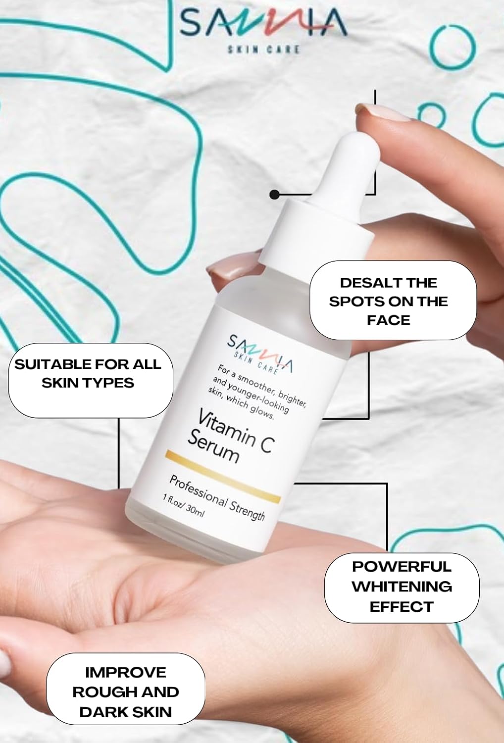 SAVVIA SKIN CARE Vitamin C Serum - Brighten, Hydrate, and Even Skin Tone - 1 fl.oz/30ml