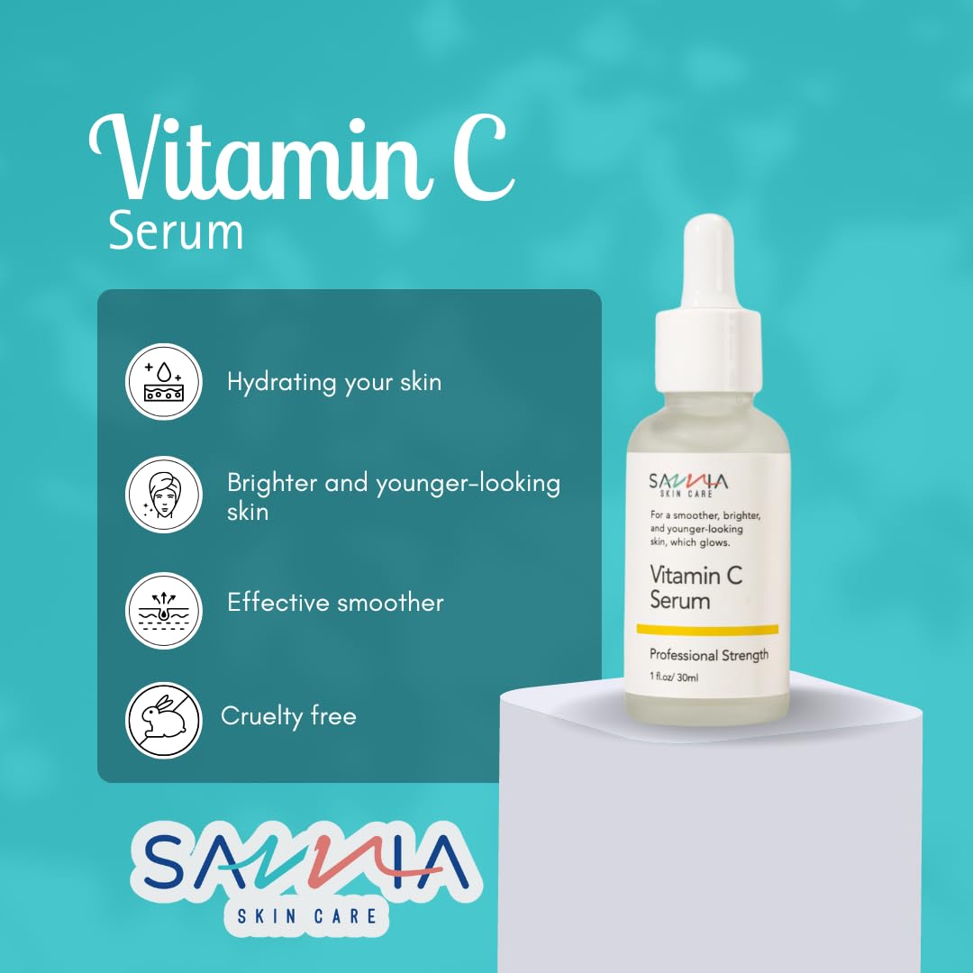 SAVVIA SKIN CARE Vitamin C Serum - Brighten, Hydrate, and Even Skin Tone - 1 fl.oz/30ml