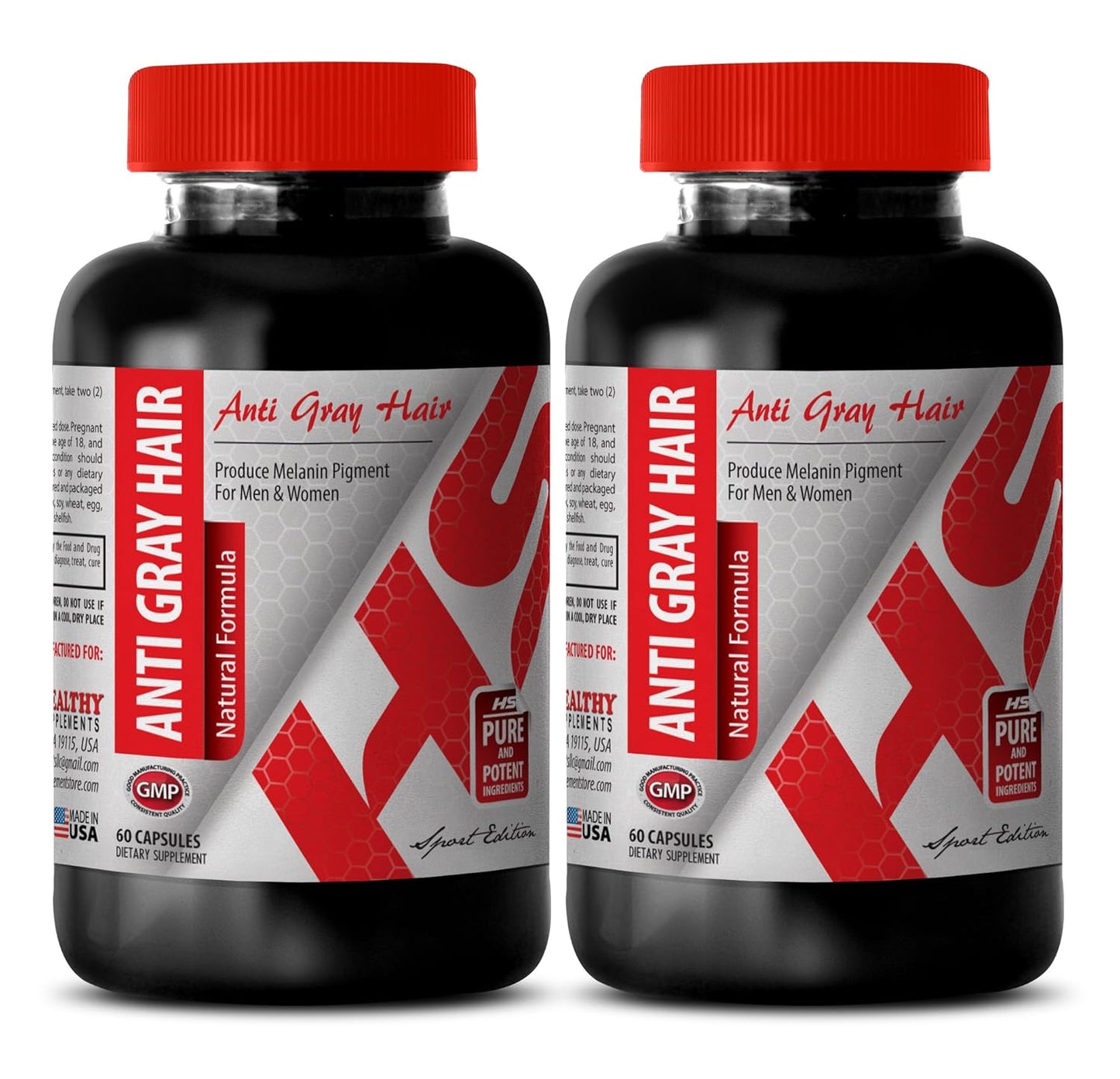 Saw Palmetto and Nettle Root Anti-Gray Hair Supplement for Men and Women - Hair Loss Prevention and Gray Hair Reversal Formula - 2 Bottles, 120 Capsules by Healthy Supplements LLC