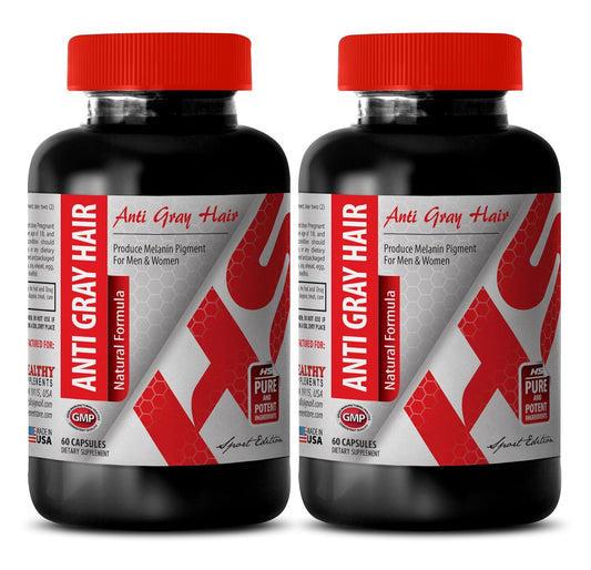 Saw Palmetto and Nettle Root Anti-Gray Hair Supplement for Men and Women - Hair Loss Prevention and Gray Hair Reversal Formula - 2 Bottles, 120 Capsules by Healthy Supplements LLC