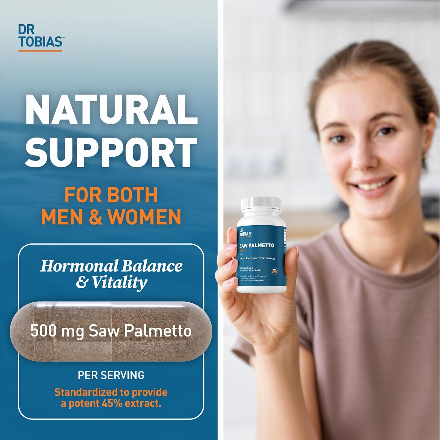 Saw Palmetto Supplement for Urinary Health, Hormonal Balance, Prostate & Hair Vitality - 500mg, 100 Capsules, Men & Women
