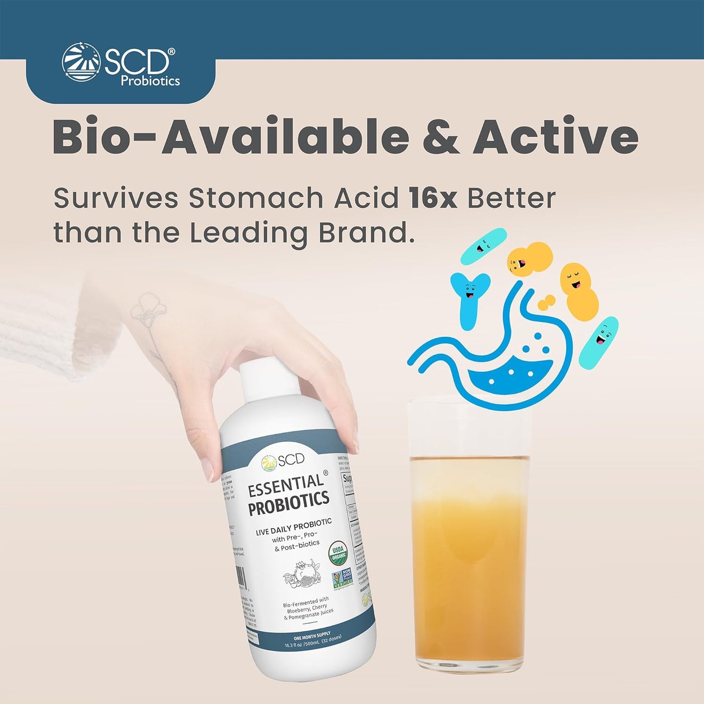 SCD Probiotics Essential Probiotics Liquid Supplement for Digestion, Immunity, Travel - Trial Size 3 fl oz