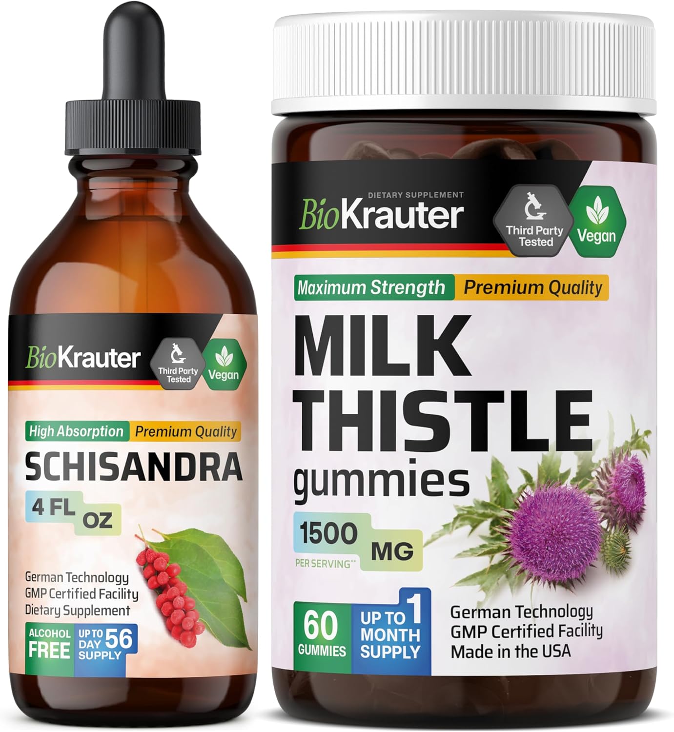 Schisandra Tincture and Milk Thistle Gummies Bundle - 4 Fl. Oz. and 60 Gummies