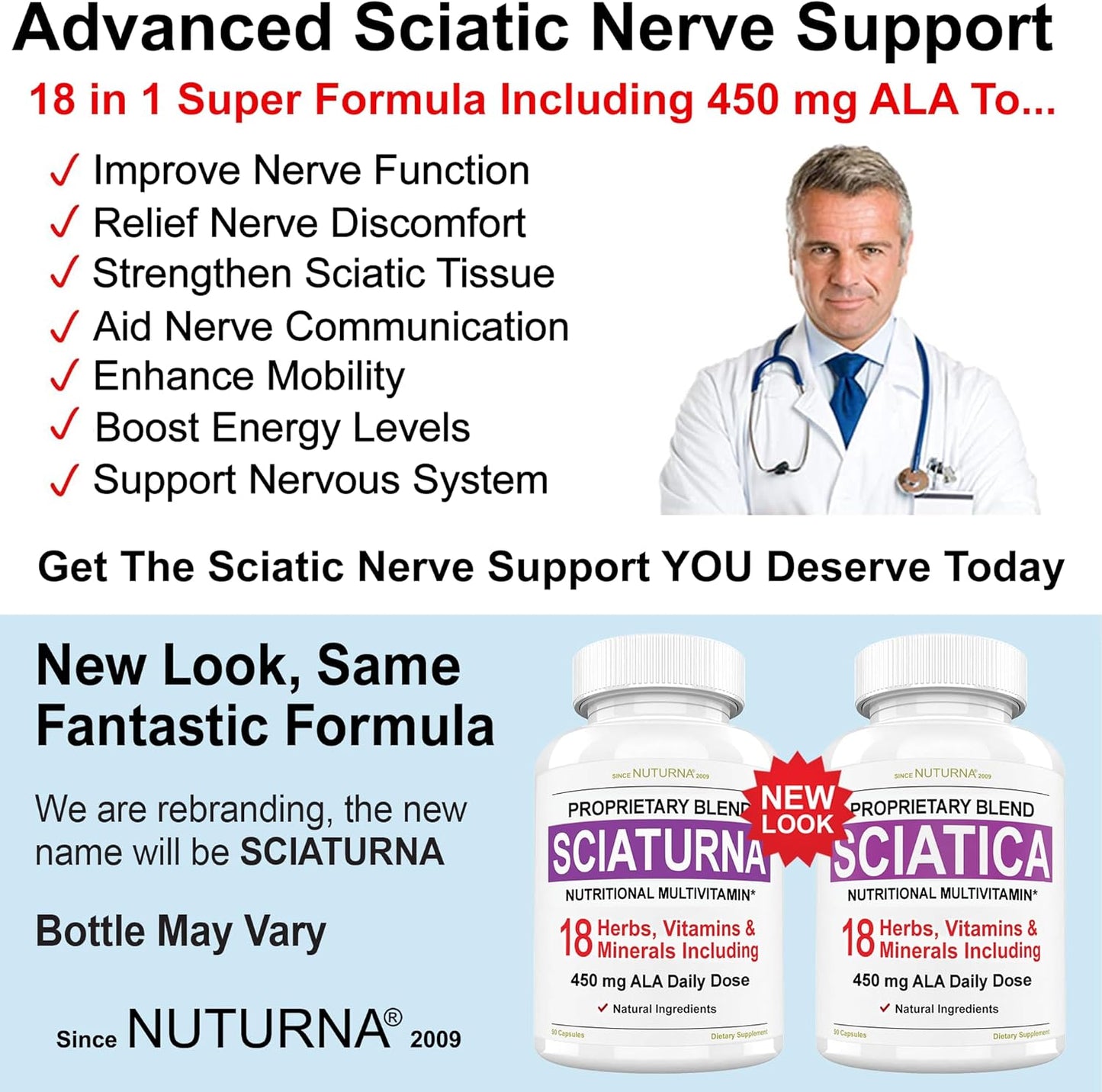 Sciatic Nerve Relief Support Supplement with Alpha Lipoic Acid - Natural Formula for Lower Back, Hip, Lumbar, Leg Pain - 90 Capsules
