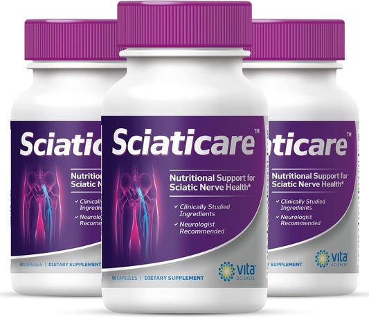 Sciaticare Nerve Soothing Supplement Vitamins with Natural R-ALA Form - 40X Strength for Lower Lumbar Pain - Pack of 3
