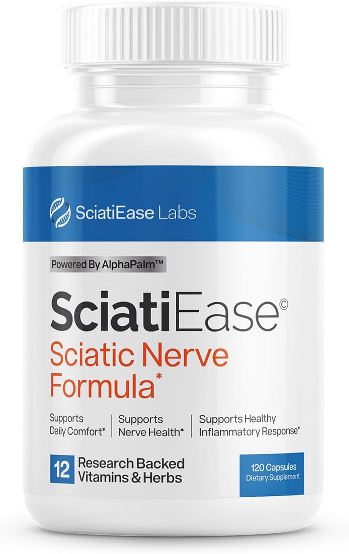 SciatiEase Sciatic Nerve Health Support Supplement - Nerve Support Formula with AlphaPalm, Pea, Vitamin B Complex, Alpha Lipoic Acid - 120 Capsules