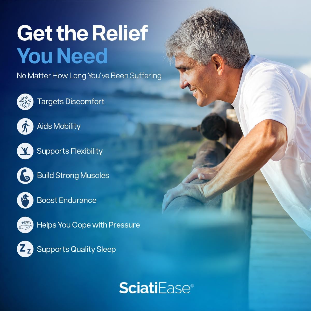SciatiEase Sciatic Nerve Health Support Supplement - Nerve Support Formula with AlphaPalm, Pea, Vitamin B Complex, Alpha Lipoic Acid - 120 Capsules