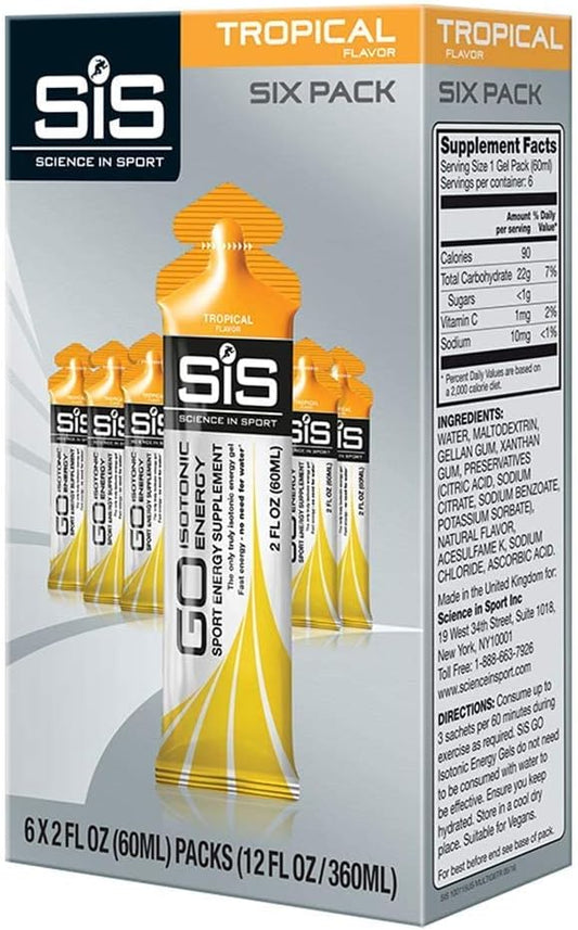 Science in Sport Isotonic Energy Gel Pack - Tropical Flavor, 22g Carbs, Performance & Endurance Gels, Fast-Acting Formula - 2 Fl Oz (Pack of 6)