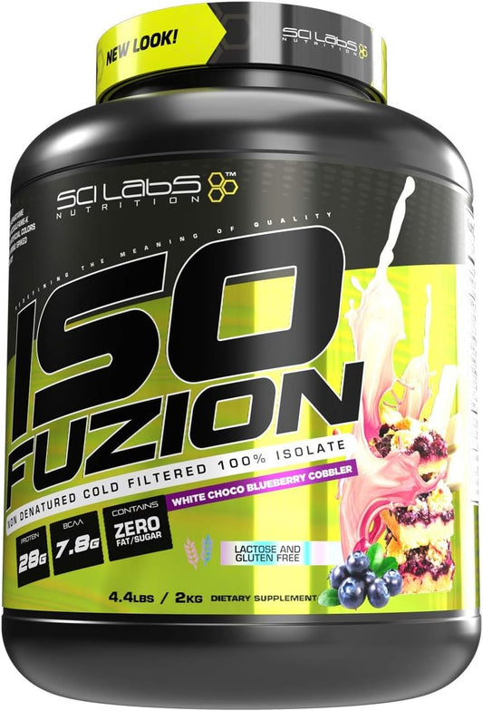 Scilabs Nutrition Iso Fuzion 100% Whey Isolate Protein Powder - White Choco Blueberry Cobbler Flavor - 4.4lb Container
