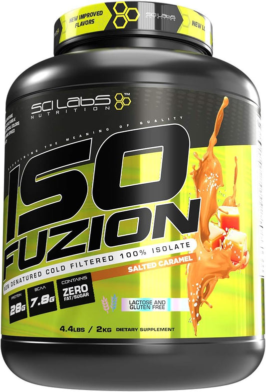 Scilabs Nutrition Iso Fuzion Salted Caramel Whey Isolate Protein Powder - 28g Protein, 4.4lb