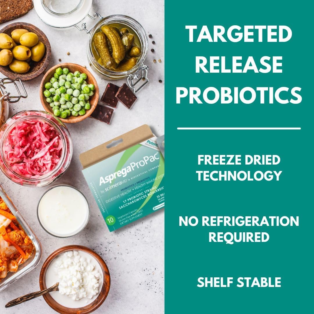 Scimera Bioscience ScimeraMD® Asprega ProPac Probiotic and Prebiotic Supplement - 35 Billion CFUs, 10 CT - Digestive Health and Immune Support