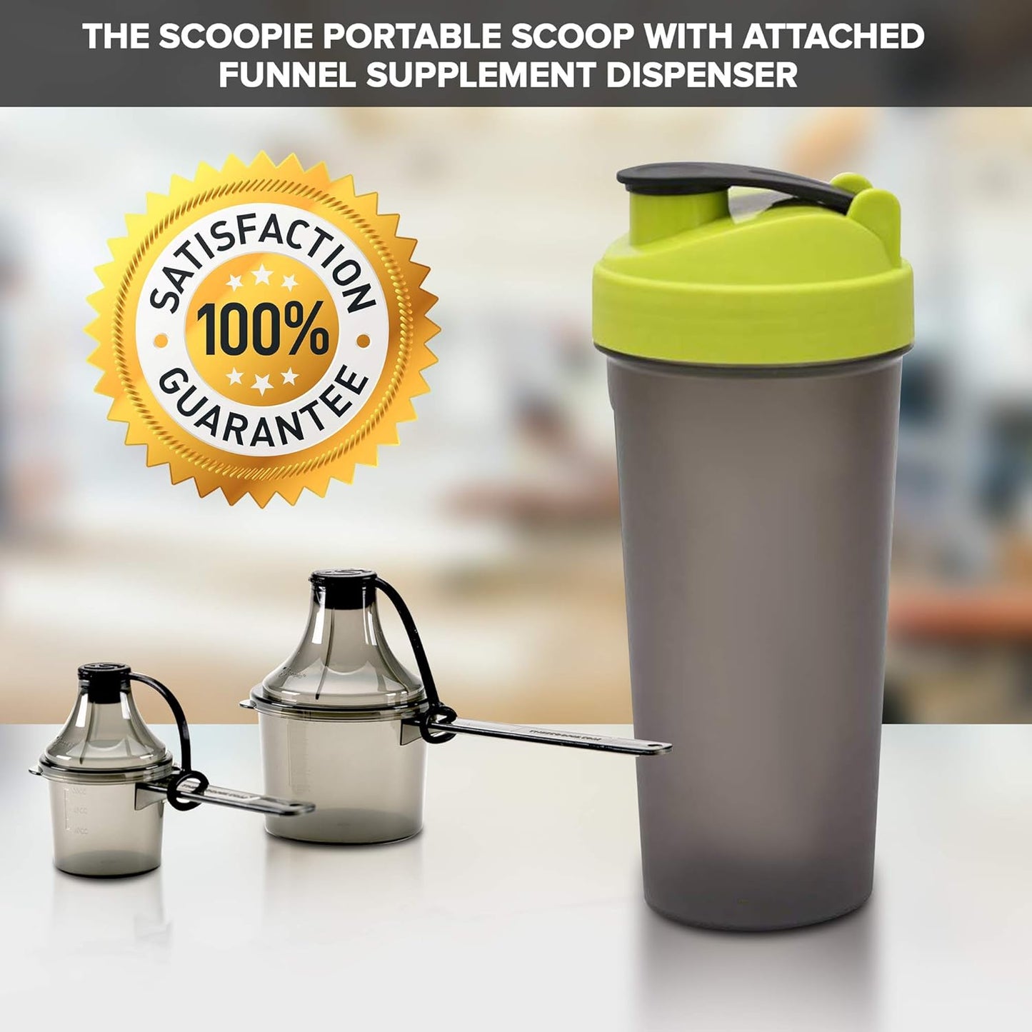 Scoopie Supplement Container Pack of 2 Green with Spill-Proof Dispenser and Funnel System for Pre-Workout Powder - Gym Shaker Bottle Accessory