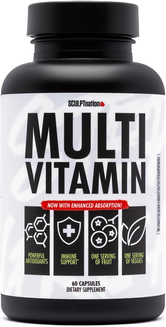 Sculpt Nation Daily Multivitamin for Women and Men - Zinc, Vitamin C, Copper - Nutritional Support for One Serving of Fruit and Veggies - 60 Capsules