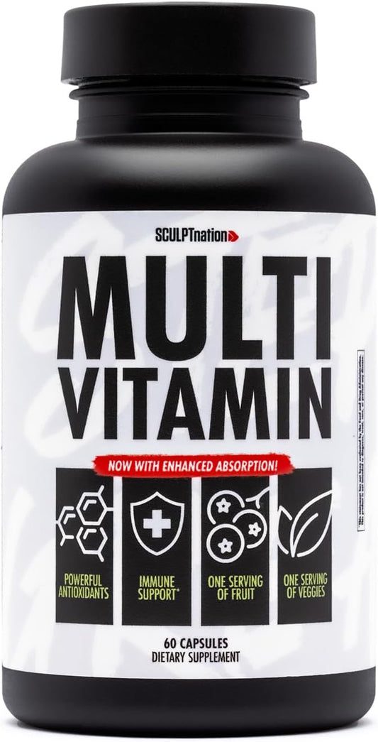 Sculpt Nation Daily Multivitamin for Women and Men - Zinc, Vitamin C, Copper - Nutritional Support for One Serving of Fruit and Veggies - 60 Capsules