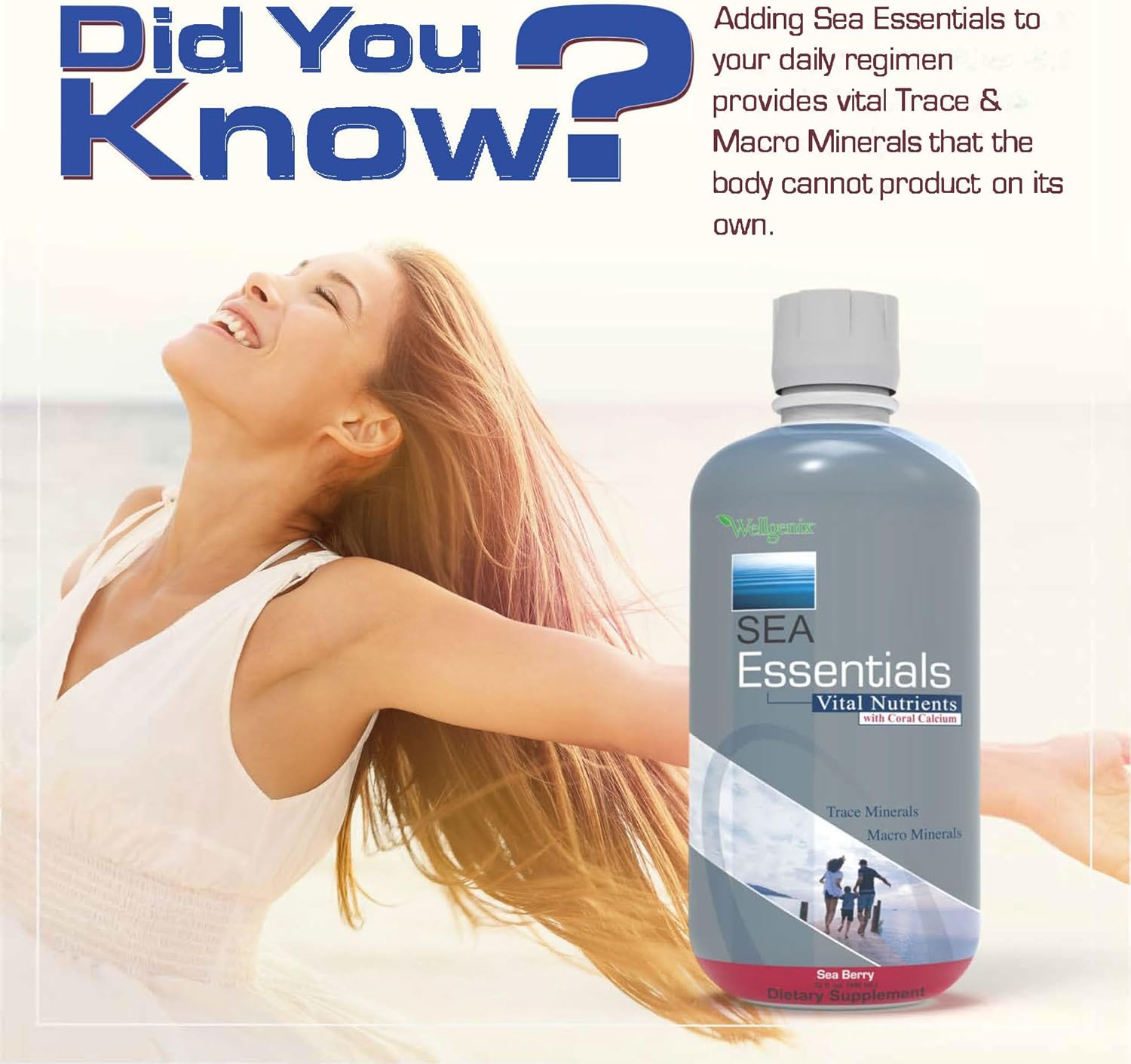Sea Essentials Coral Calcium Liquid Multivitamin 32oz - Daily Nutritional Supplement for Adults & Kids - Sea Berry Flavor - Rich in Vital Nutrients & Minerals from Sea Vegetation