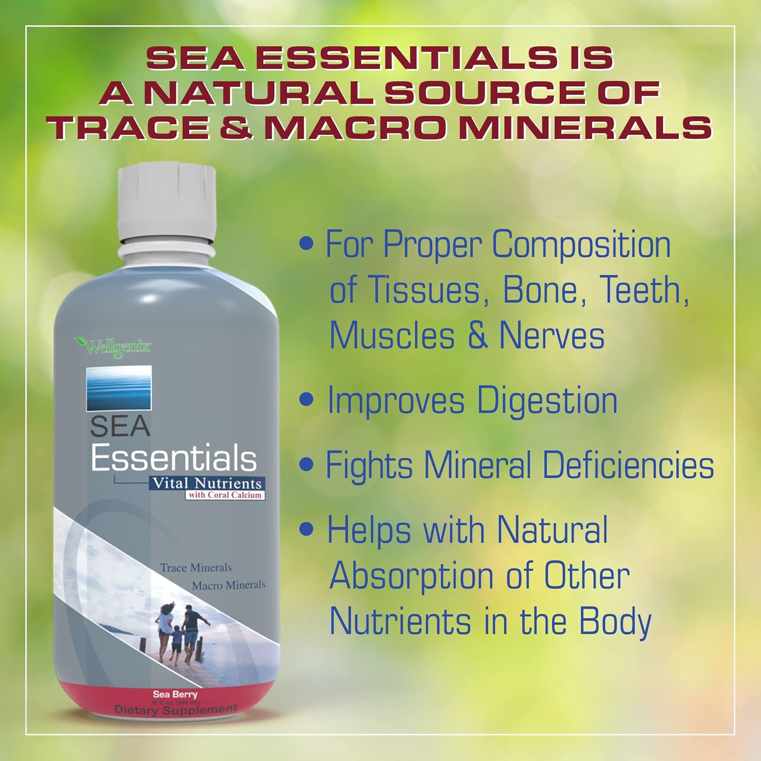 Sea Essentials Coral Calcium Liquid Multivitamin 32oz - Daily Nutritional Supplement for Adults & Kids - Sea Berry Flavor - Rich in Vital Nutrients & Minerals from Sea Vegetation