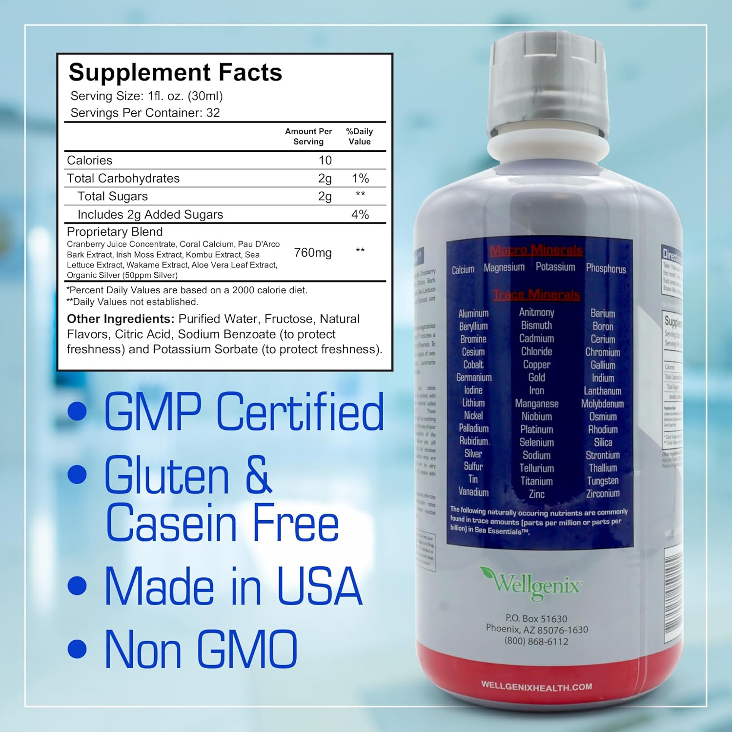 Sea Essentials Coral Calcium Liquid Multivitamin 32oz - Daily Nutritional Supplement for Adults & Kids - Sea Berry Flavor - Rich in Vital Nutrients & Minerals from Sea Vegetation