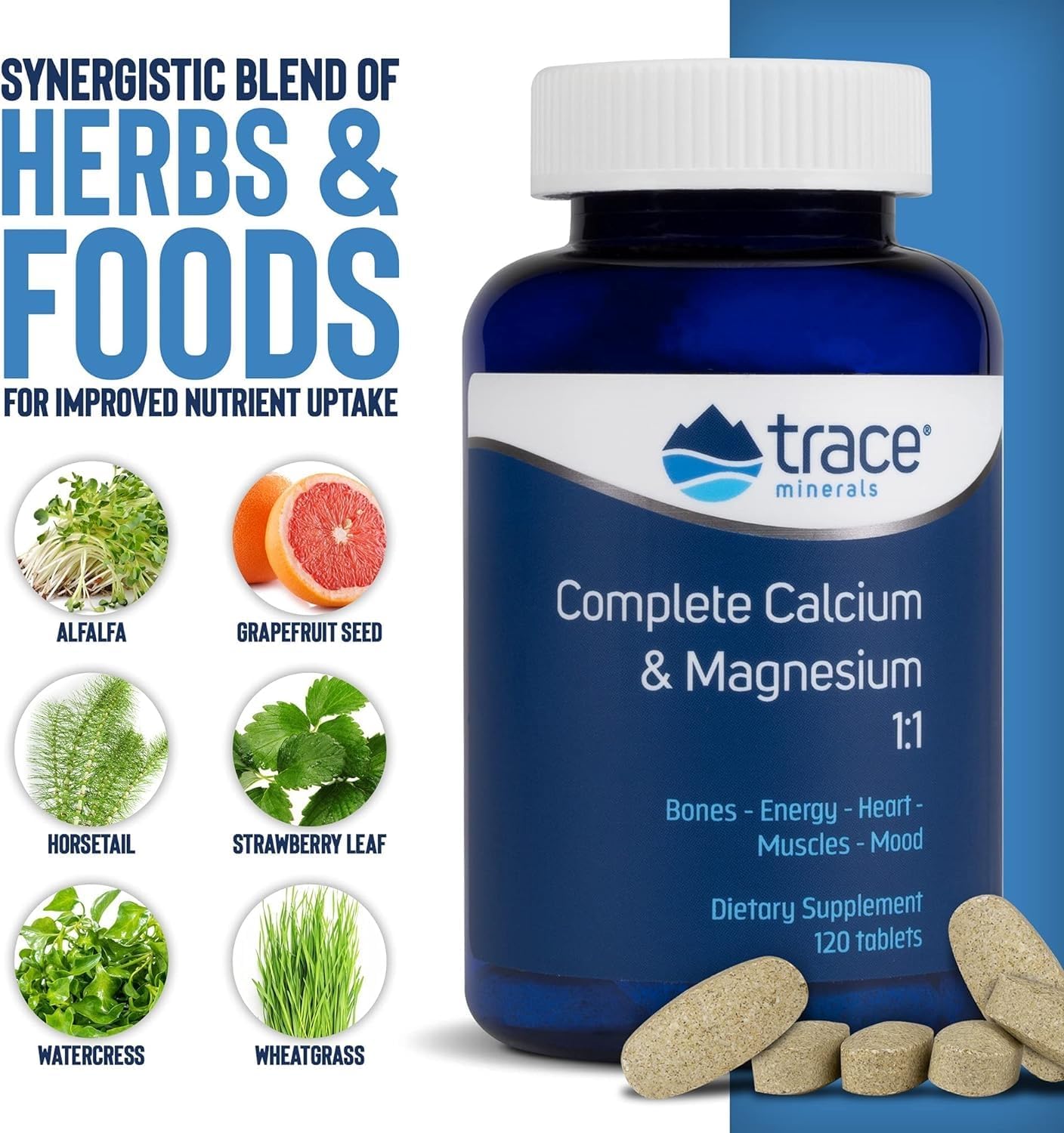 Sea Mineral Formula: Complete Calcium & Magnesium Supplement for Bone & Immune Health - 120 Tablets