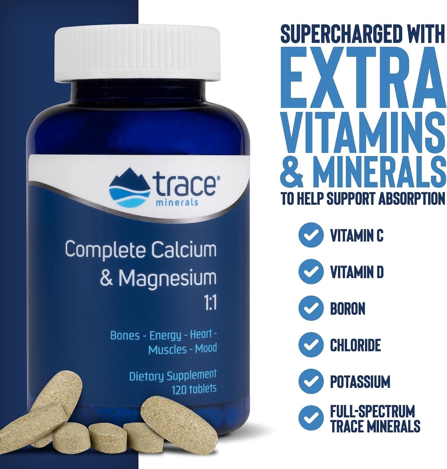 Sea Mineral Formula: Complete Calcium & Magnesium Supplement for Bone & Immune Health - 120 Tablets