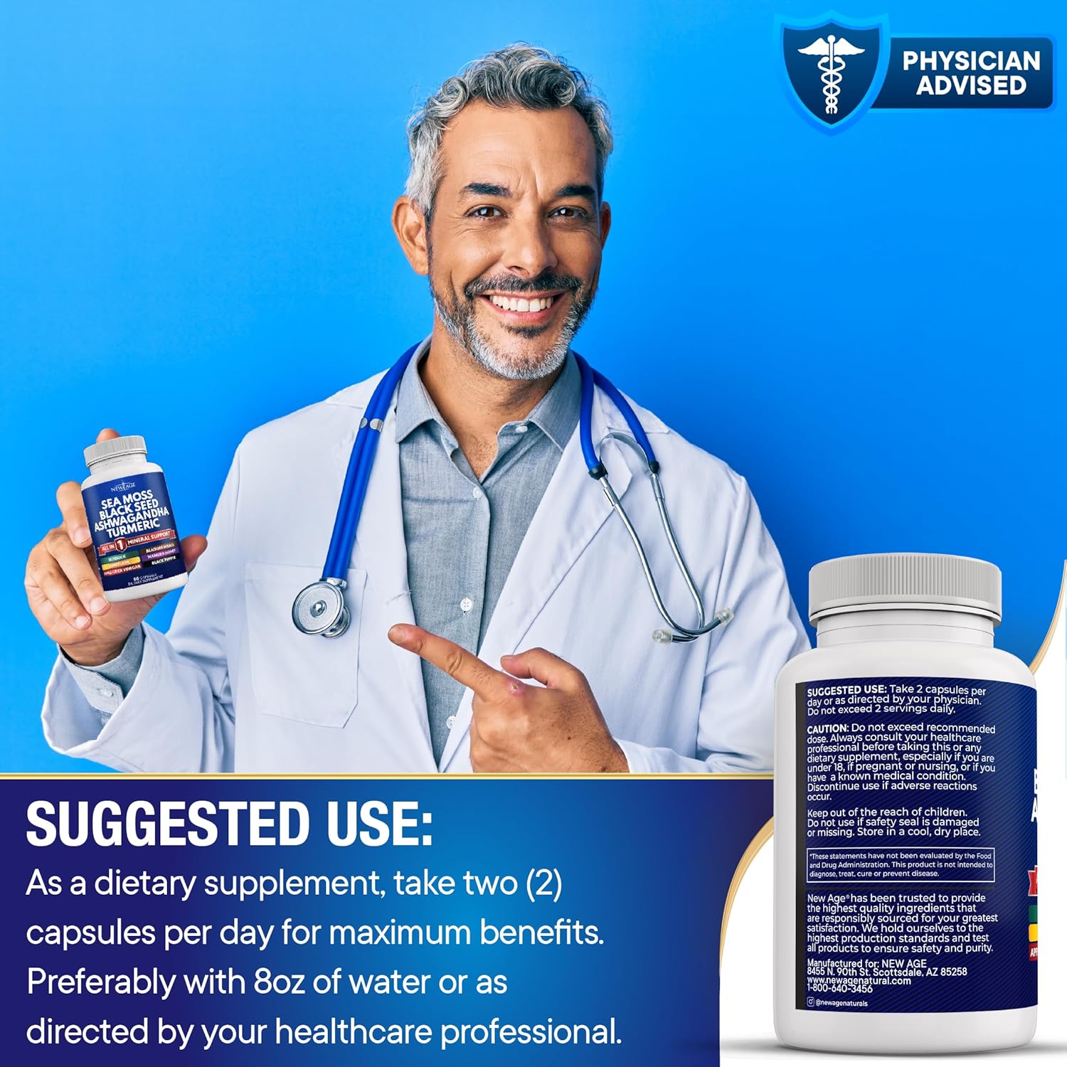Sea Moss Black Seed Oil Ashwagandha Turmeric Bladderwrack Burdock Supplement with Manuka Honey Dandelion ACV Black Pepper - Gluten Free