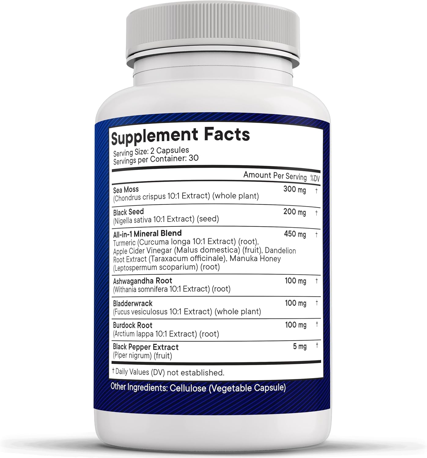 Sea Moss Black Seed Oil Ashwagandha Turmeric Bladderwrack Burdock Supplement with Manuka Honey Dandelion ACV Black Pepper - Gluten Free