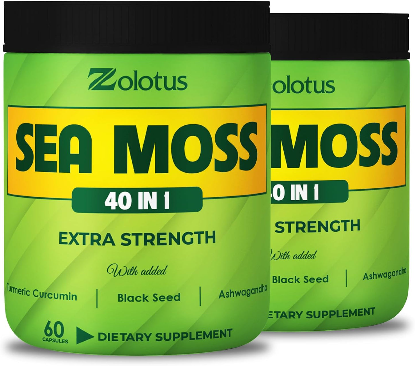 Sea Moss Supplement 40 in 1 with Turmeric, Ashwagandha, Bladderwrack (2 Packs of 60 Capsules) for Immune System and Heart Health