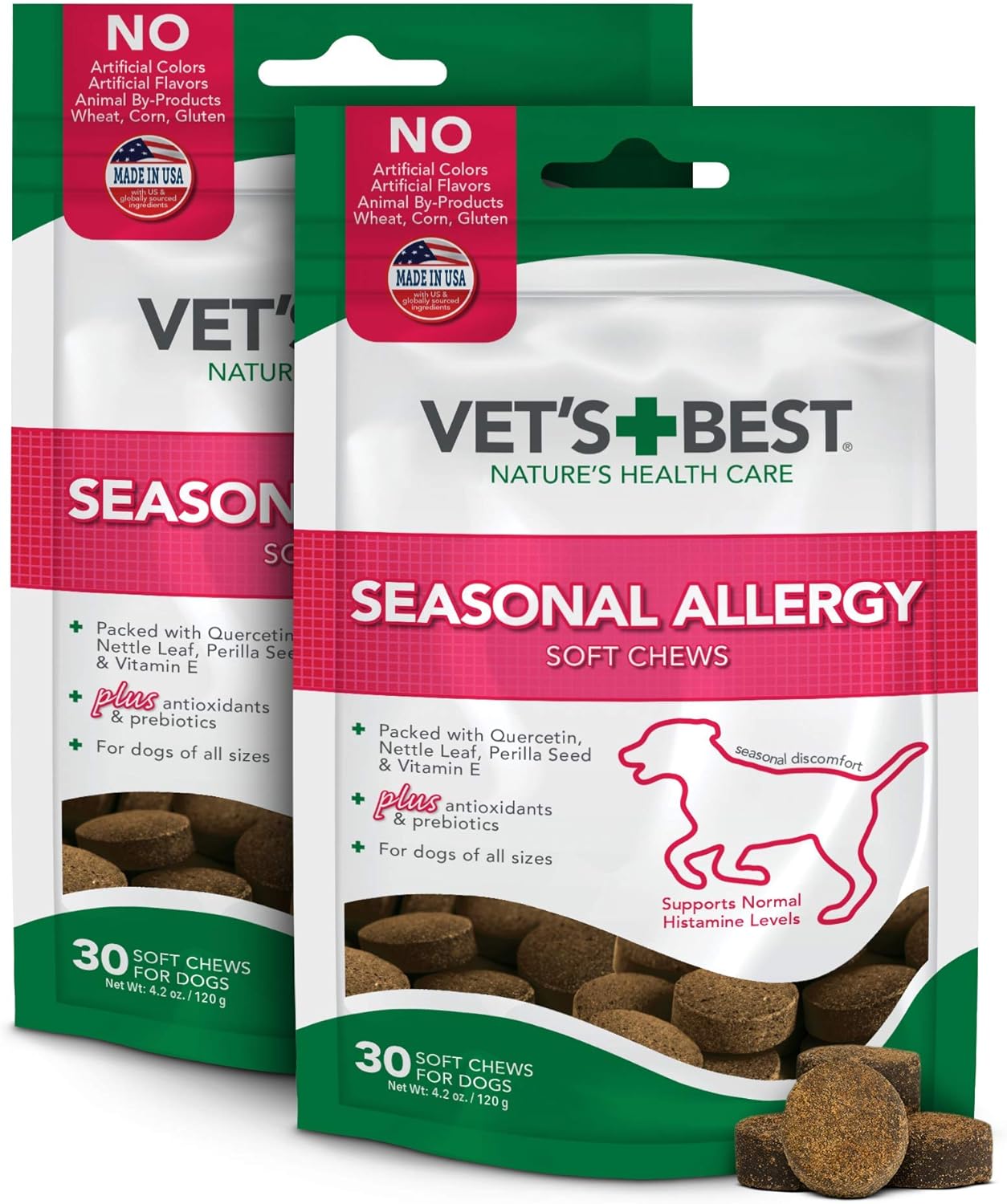 Seasonal Allergy Soft Chews for Dogs | Soothes Skin Irritation | Maintains Histamine Levels | 50 Chewable Tablets, 30 Count (Pack of 2)