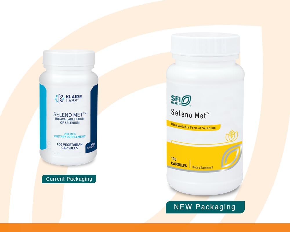 Selenium Supplement - Klaire Labs Seleno Met with 200mcg Selenomethionine for Allergen-Free Antioxidant Support (100 Capsules)