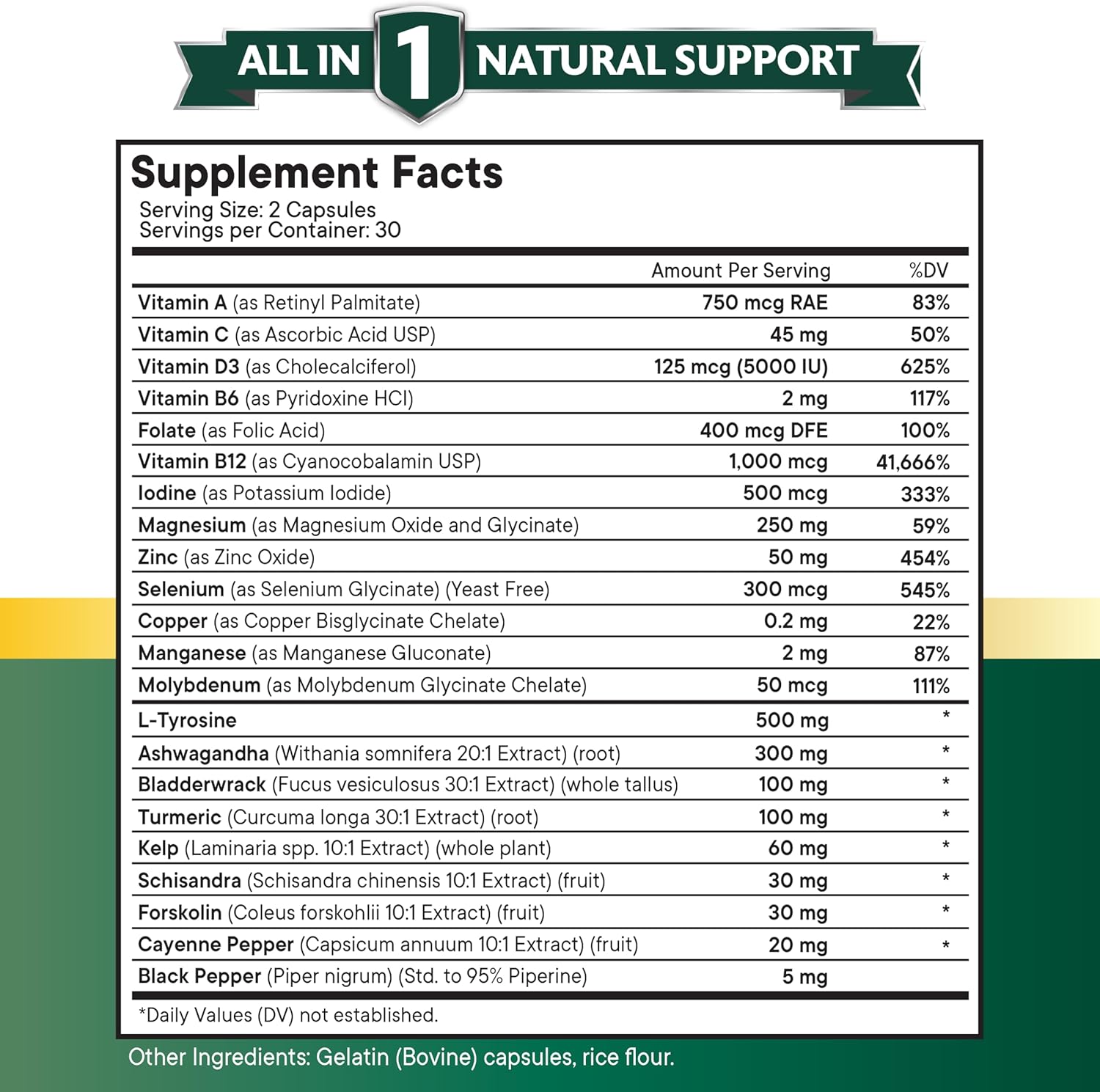 Selenium, Zinc, Iodine, L Tyrosine, Ashwagandha Supplement with Bladderwrack, Turmeric, Silica Kelp, Schisandra - 120 Count for Men and Women