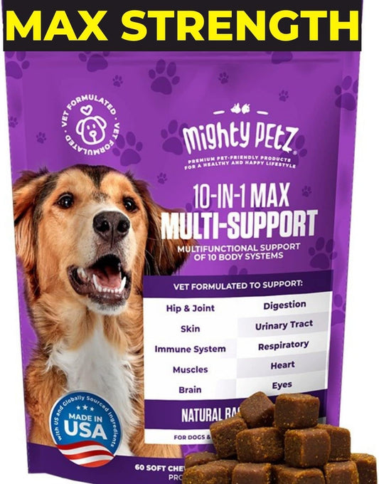 Senior & Adult Dog Multivitamin - 10 in 1 Complete Support for Joints, Immunity, Mobility, Energy, Skin Health - Daily Chewable Supplement for Dogs