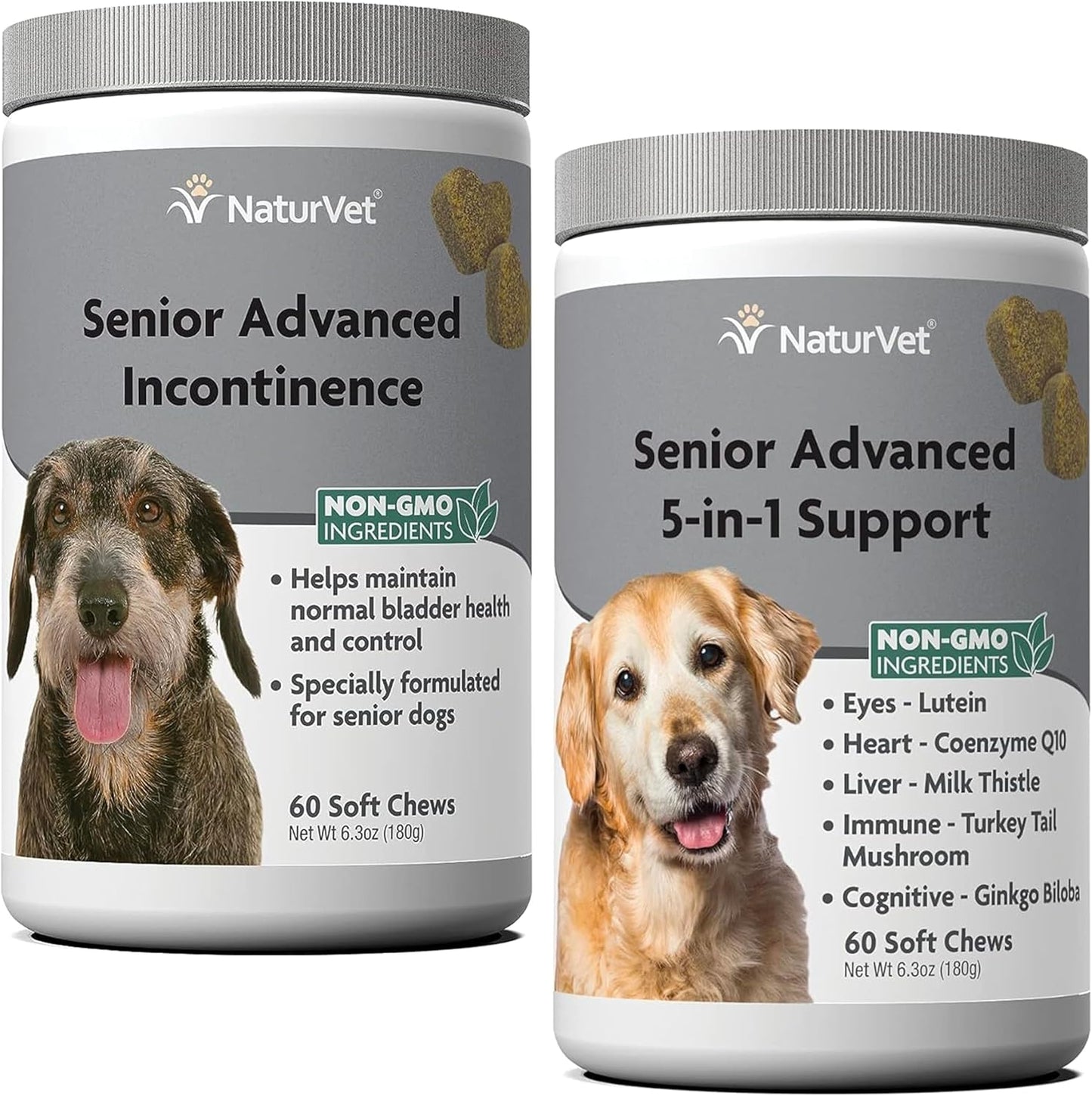 Senior Advanced Incontinence Dog Supplement for Bladder Control - 60 Soft Chews - Senior 5-in-1 Support