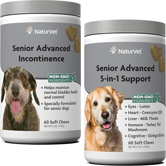 Senior Advanced Incontinence Dog Supplement for Bladder Control - 60 Soft Chews - Senior 5-in-1 Support