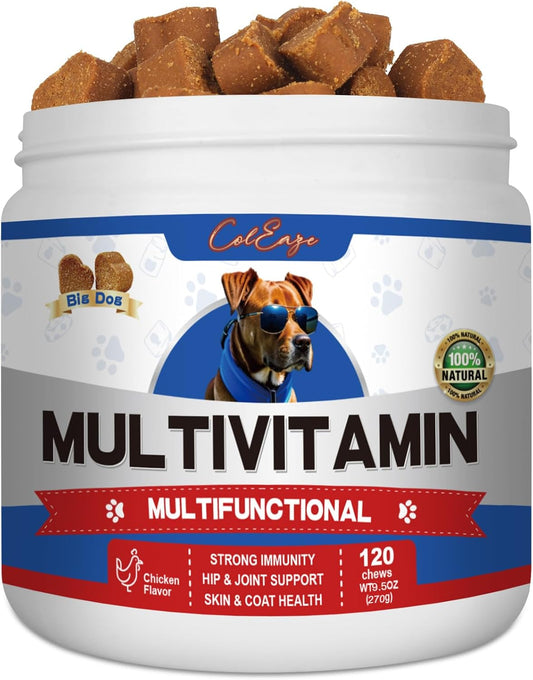 Senior and Puppy Dog Multivitamin Supplement with Glucosamine, Probiotics, and Omegas 3 - Supports Immune, Digestive, Joint, Skin, and Coat Health - 10 in 1 Formula