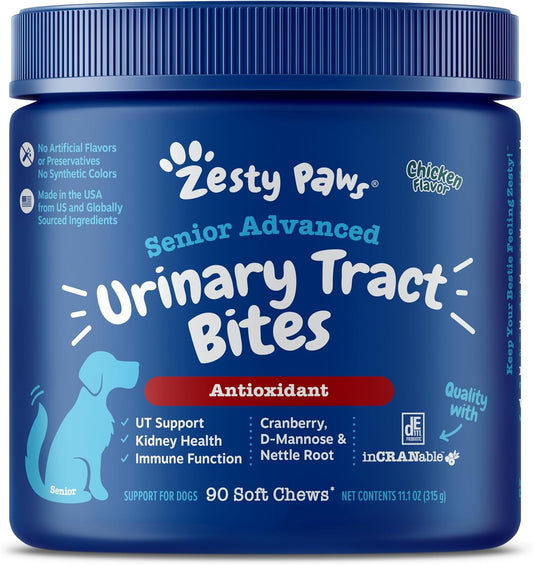 Senior Dog Cranberry Supplement for Bladder & Urinary Tract Support - Immune & Gut Health - Chicken Flavored Chews - 90 Count