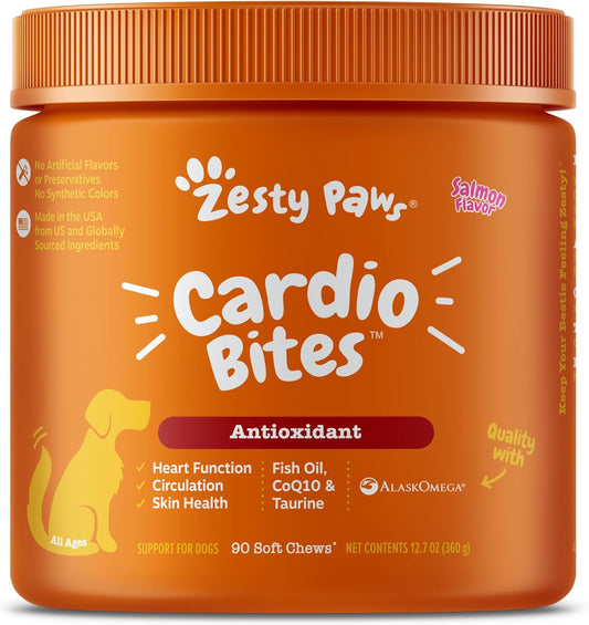 Senior Dog Heart Health Supplement with Taurine, CoQ10, L Carnitine, Sea Buckthorn, and AlaskOmega Fish Oil Omega 3 - 90 Count